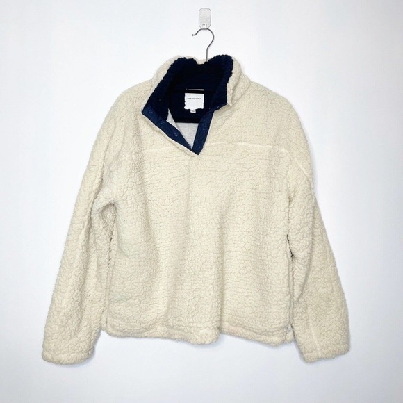 Thread & Supply Sherpa Pullover Sweater Cream Black Snap Buttons Size M - Picture 1 of 6